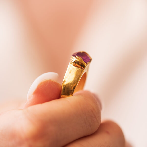 Hand Motif Ring with Natural Ruby Stone