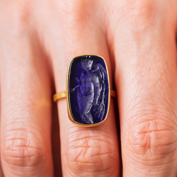 Enamel Angel Intaglio Silver Ring