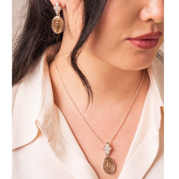Meryem Ana Bronz Coin & Haç İnci Taşlı set