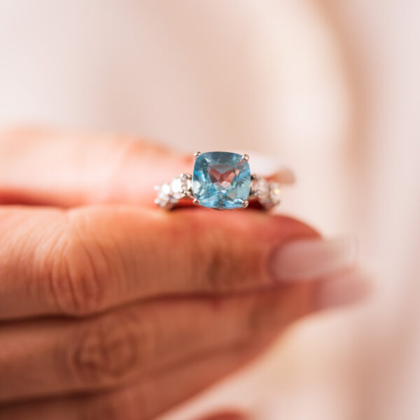 Natural Blue Topaz & White Moissanite
