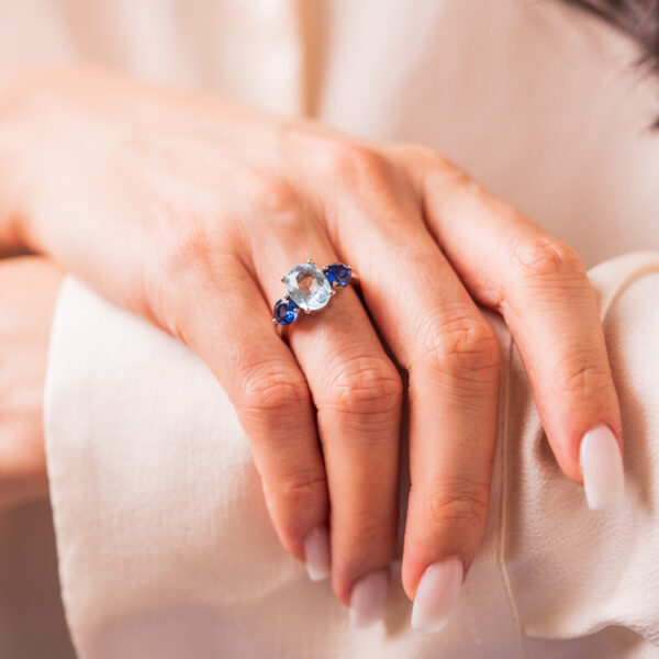 Natural Blue Topaz and Lab. Sapphire Ring